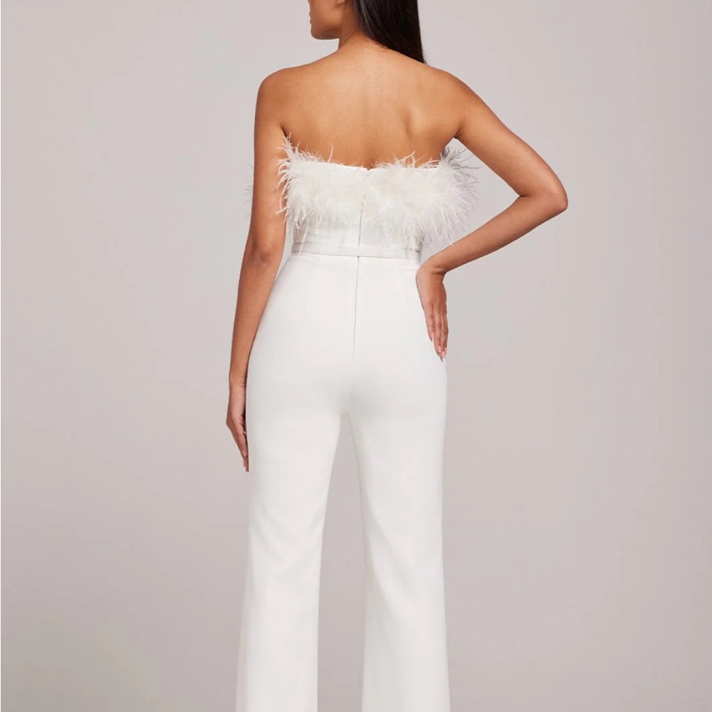 NADINE MERABI White Feather Strapless Jumpsuit - Picture 4 of 13